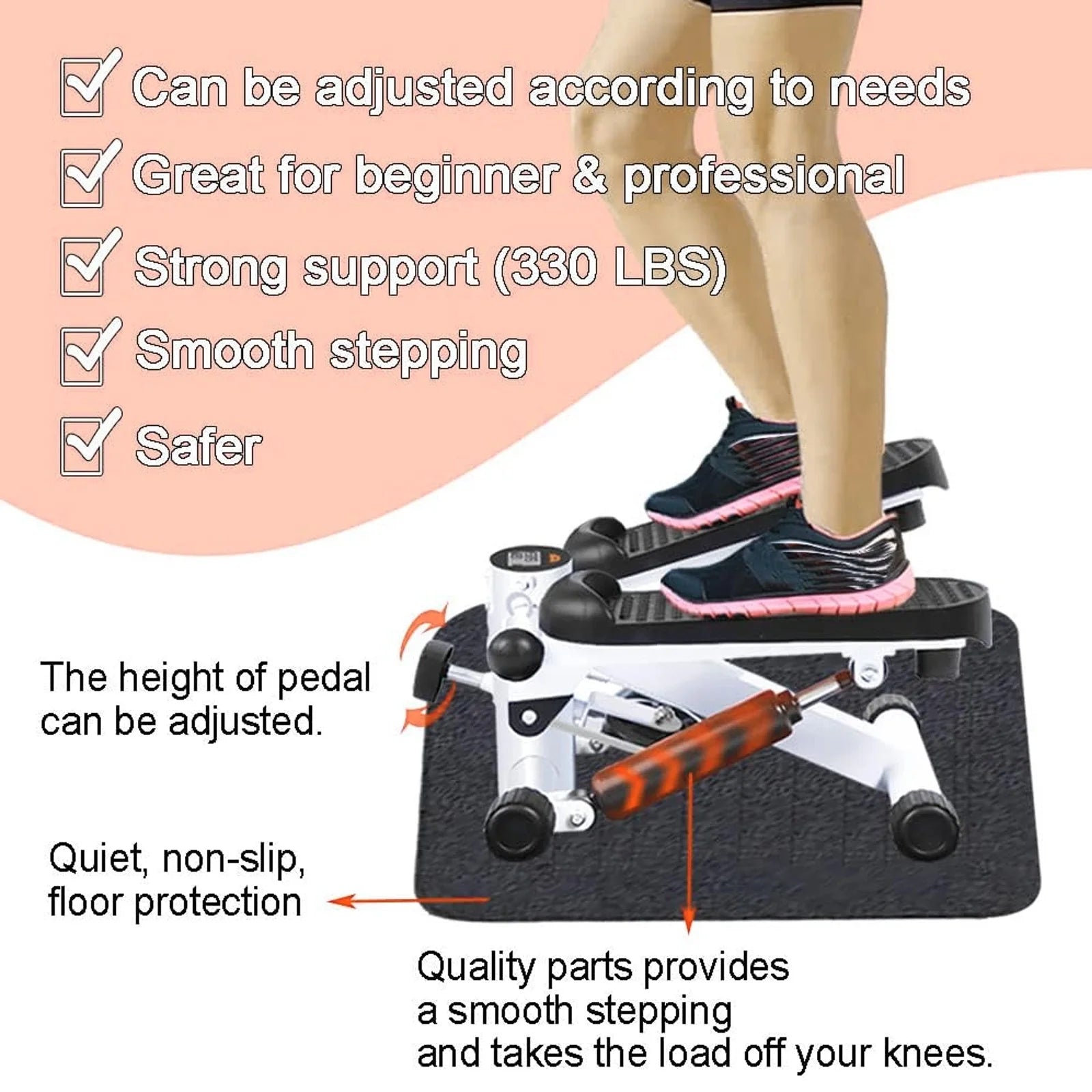 Steppers for Exercise, Mini Stair Stepper with Resistance Bands and Handlebar, 2 Ways to Use, Stair Climber Fitness Exercise Equipment for Full Body Training, 220 Lbs Weight Capacity