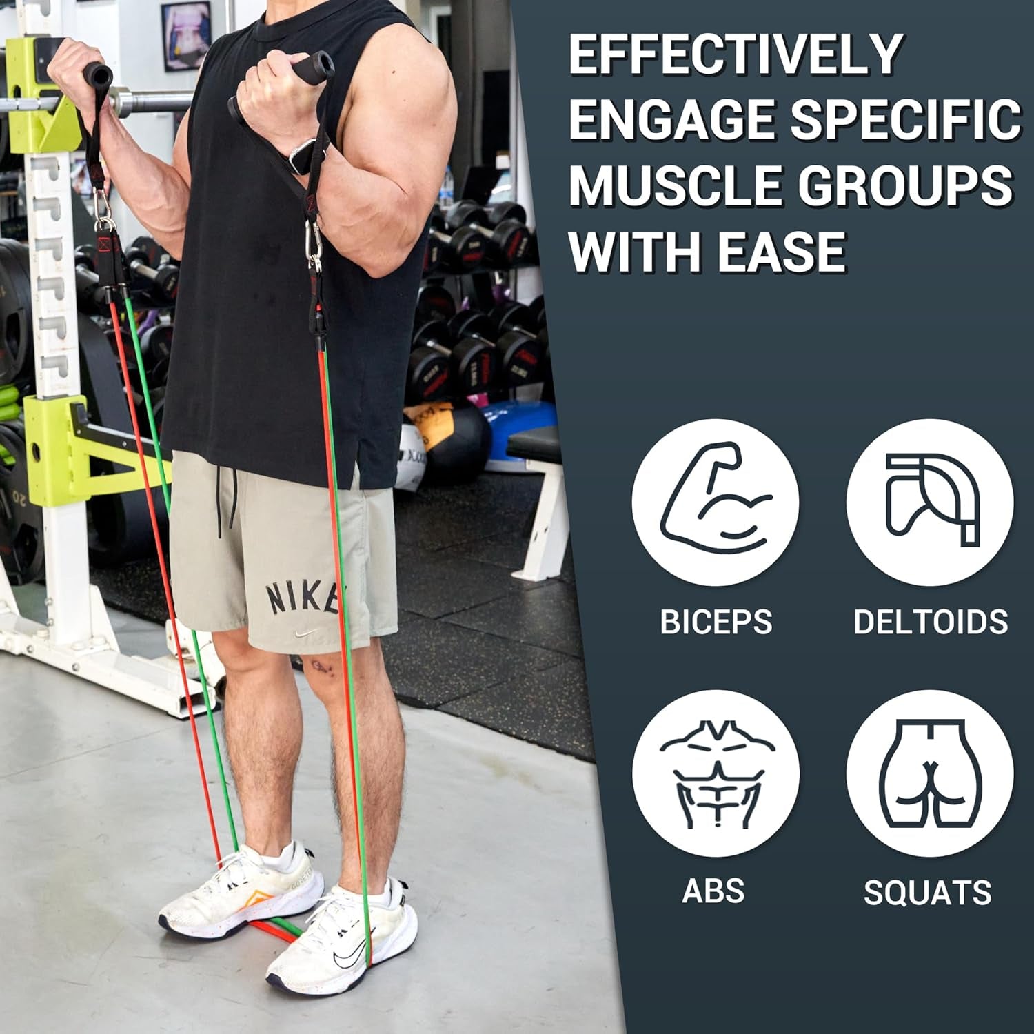 Resistance Bands with Handles - Designed for American Body Types, Exercise Workout Tubes for Men, Women, Includes Large Handles, Ankle Straps, Door Anchor, Fitness Levels
